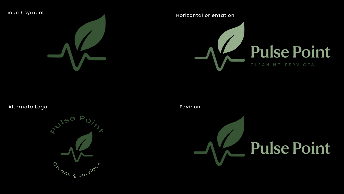 Pulse Point Cleaning Services logo design concept featuring the leaf and pulse line symbol